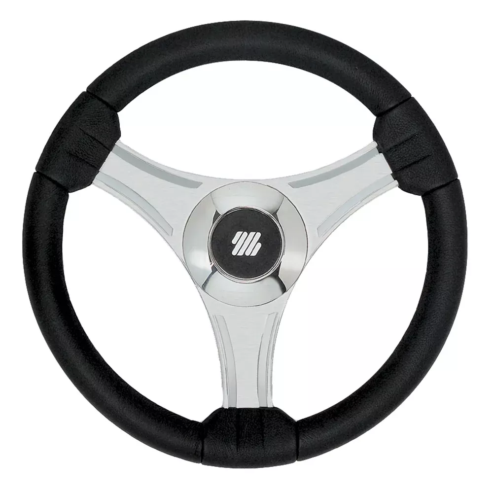 Uflex – Tavolara – 13.8″ Black Polyurethane Steering Wheel w/Silver SpokesX62 Hub [65277N]