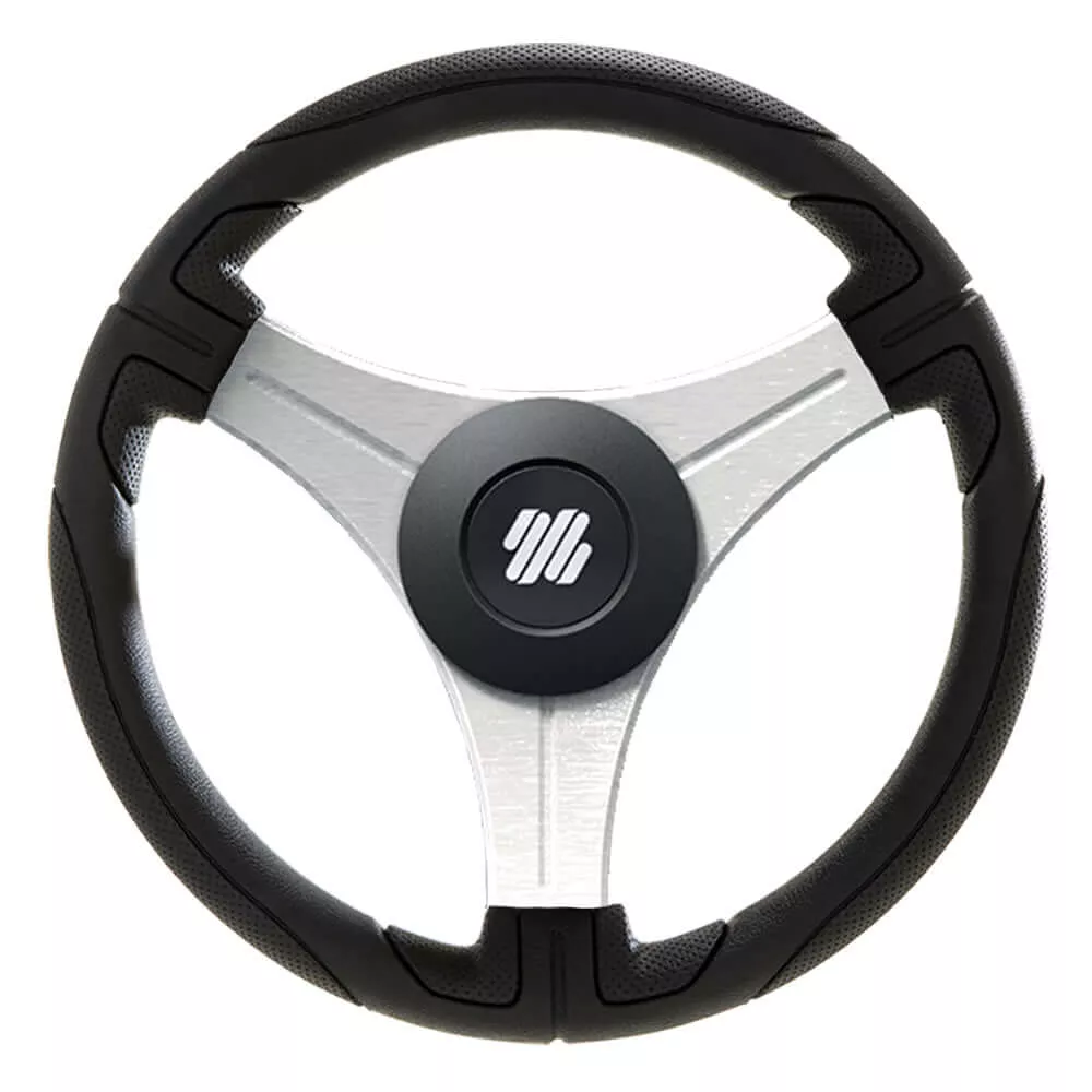 Uflex Ustica 13″ Steering Wheel – Black – Polyurethane w/Silver Spokes & X62 Hub – USTICA-B/S