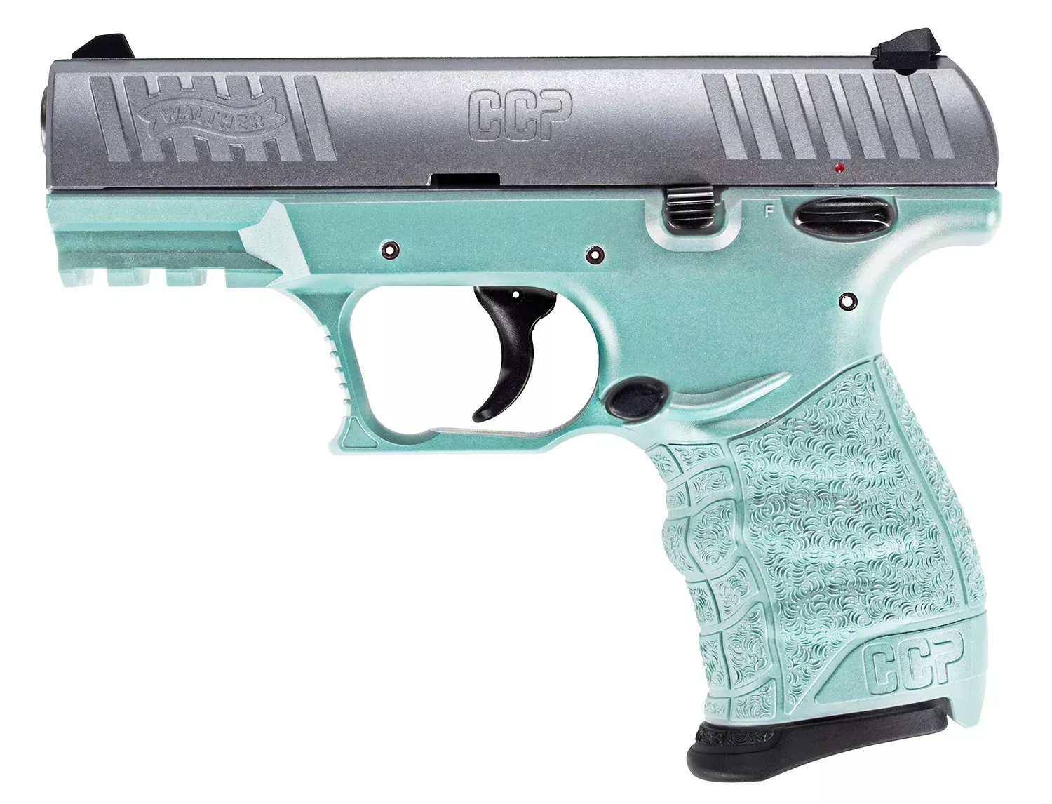Walther CCP M2, 9mm, 3.54" Barrel, 8+1 Capacity, Angel Blue Polymer Frame, Stainless Slide, Picatinny Rail, 3-Dot Sights, DAO