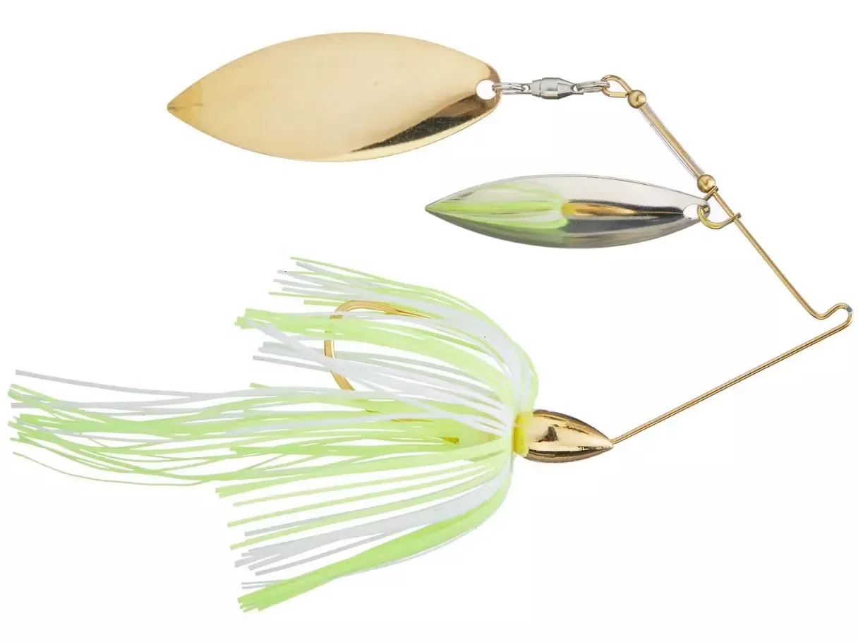 War Eagle Double Willow Gold Frame Spinnerbait – 1/4 oz. Hot White/Chartreuse