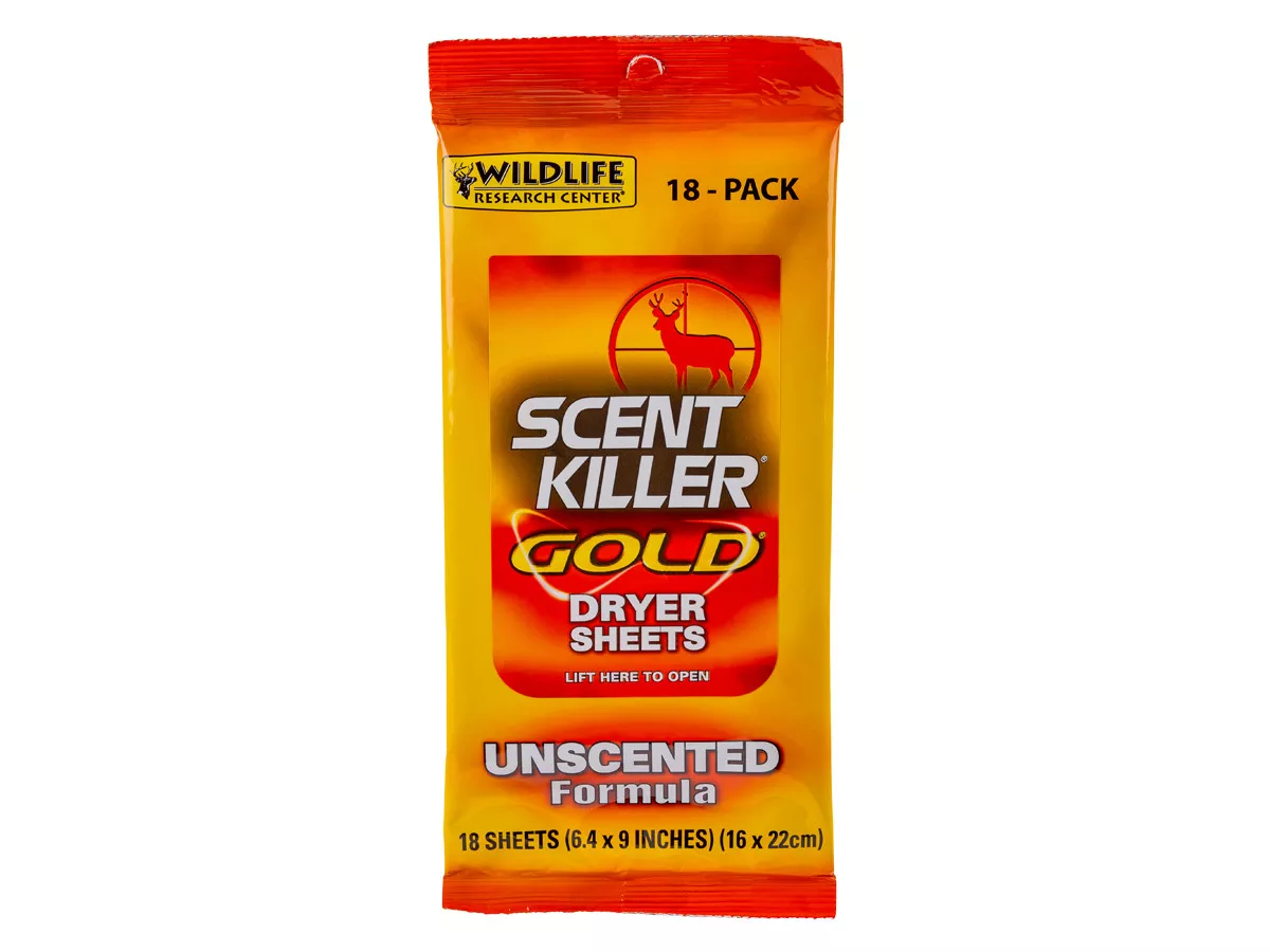 Wildlife Research Center Scent Killer Gold Unscented Dryer Sheets, 18 Pack