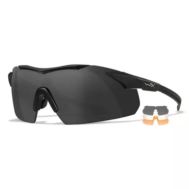 WILEY X EYEWEAR Vapor Shooting Sunglasses with Matte Black Frame and Grey/Clear/Rust Lens (3502)