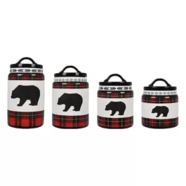 Young’s Inc Cabin Plaid Bear Canister Set